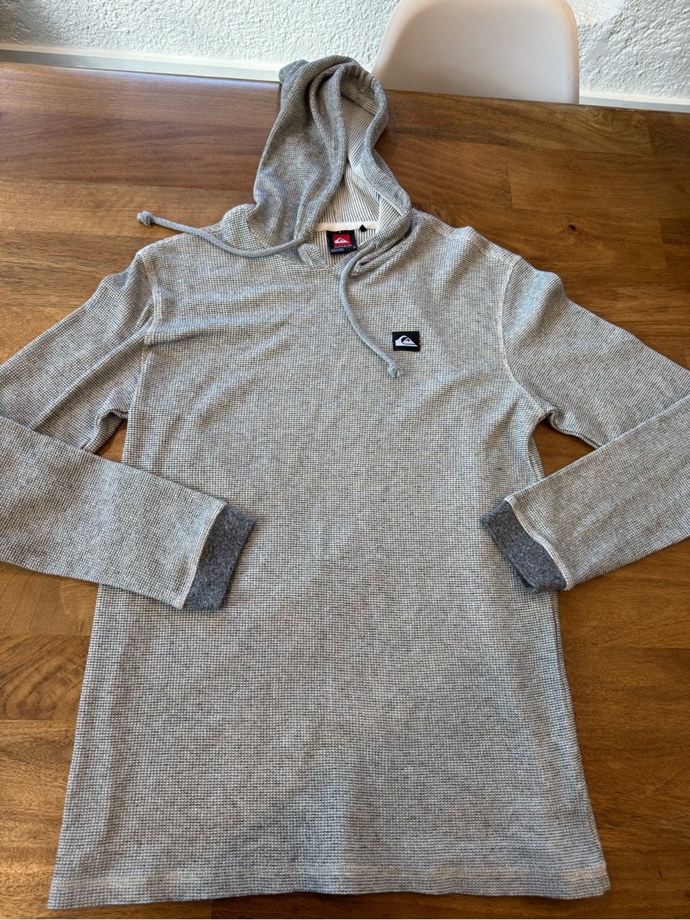 Quiksilver Gray Waffle-Knit Hooded Long Sleeve Pullover